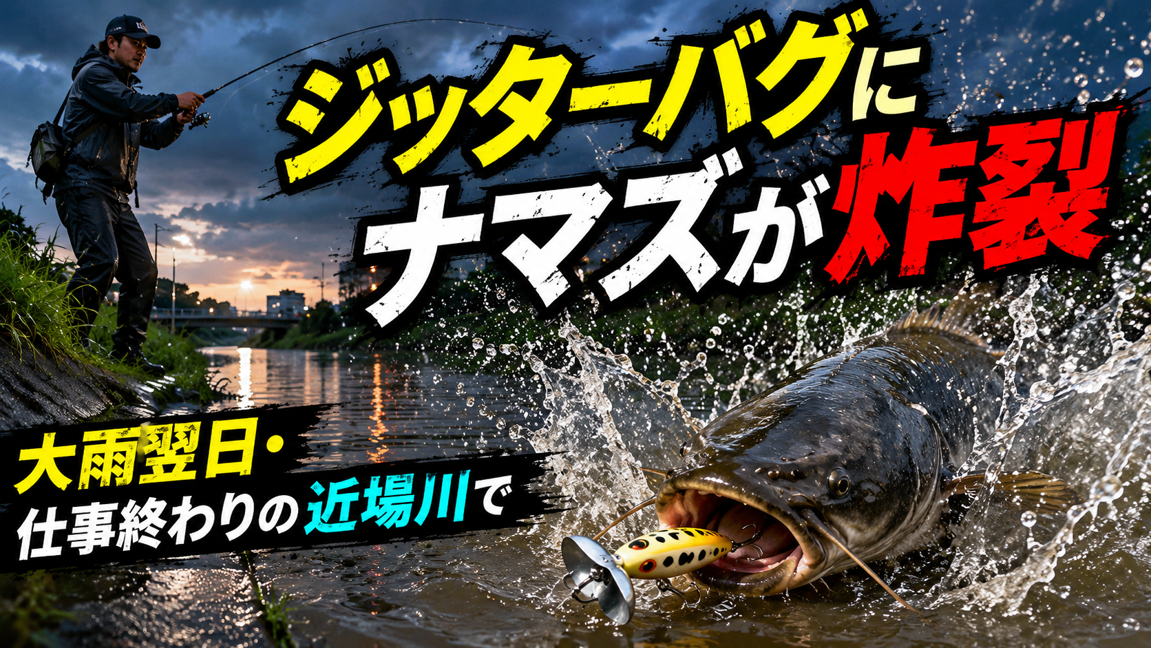 大雨翌日・仕事終わりの近場川でジッターバグにナマズが炸裂