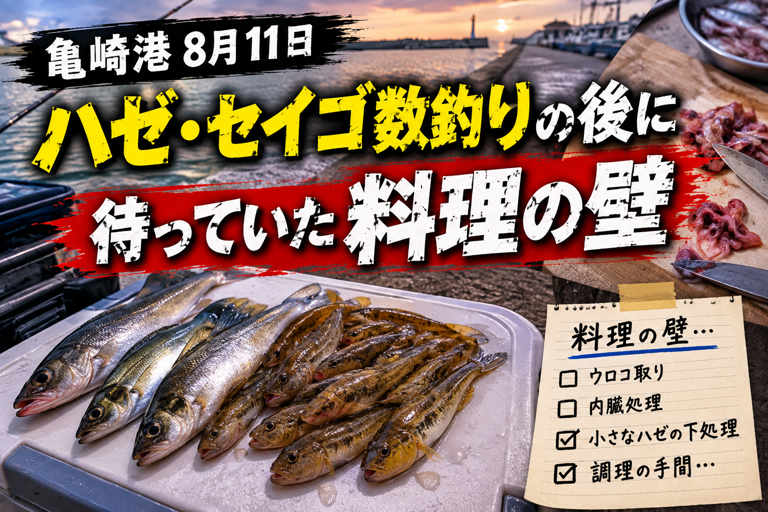 亀崎港8月11日、ハゼ・セイゴ数釣りの後に待っていた料理の壁